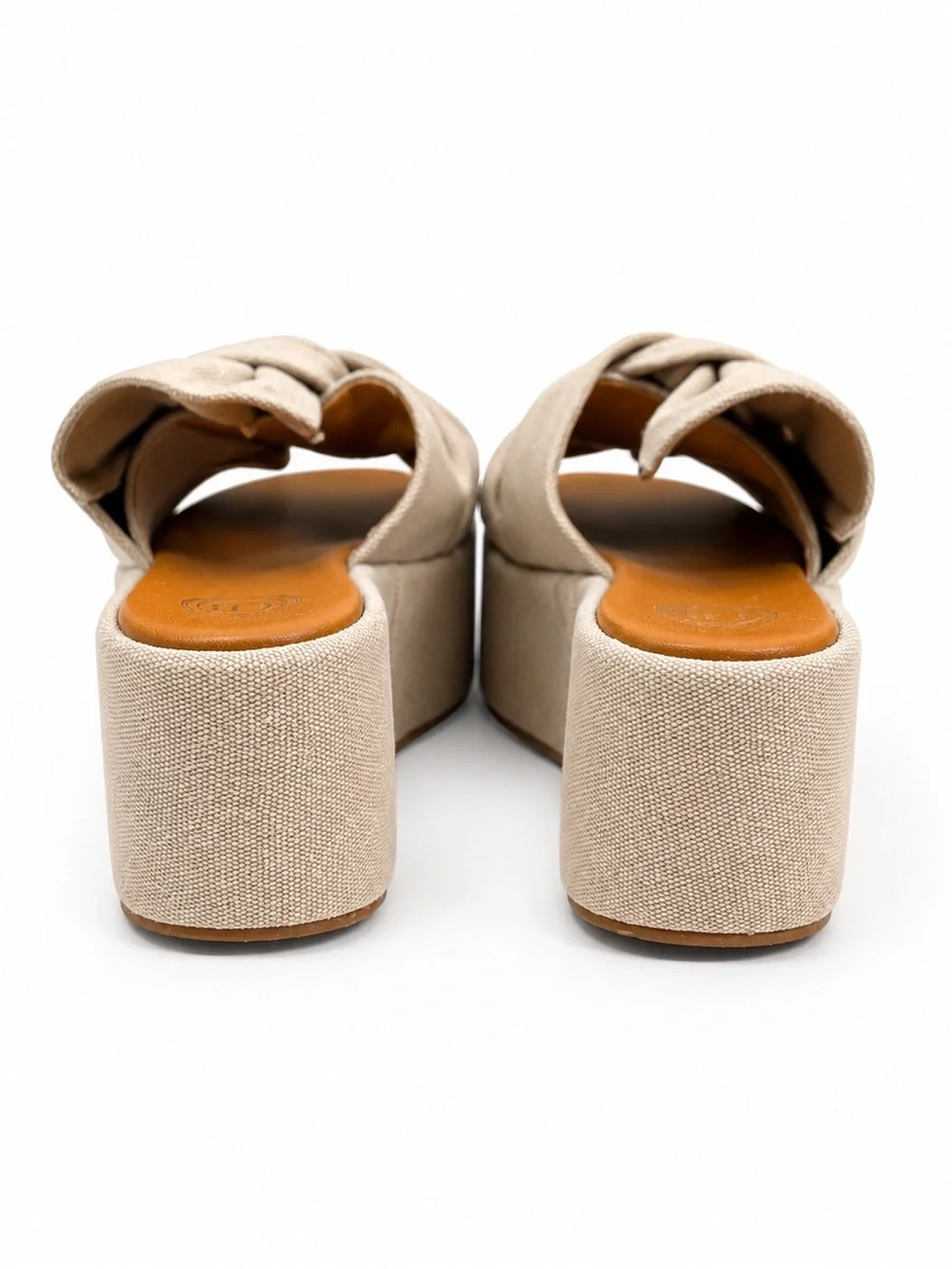 Made in Italy Camilla Benedetti Knotted Canvas Platform Slide — Sand